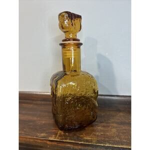 Italian Empoli Honey Amber Ripple Bark Glass Brutalist 1960’s Decanter & Stopper